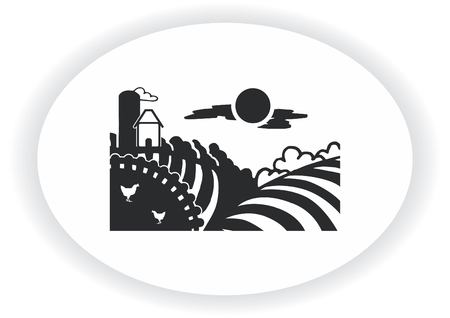 Retro landscapes. Vector illustration, Agriculture field.のイラスト素材