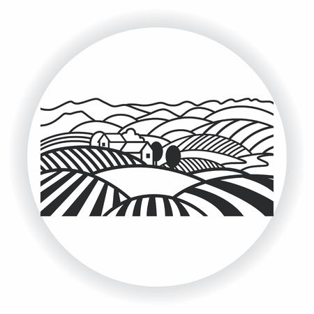 Farm products, Retro landscapes. Vector illustration, Agriculture field.のイラスト素材