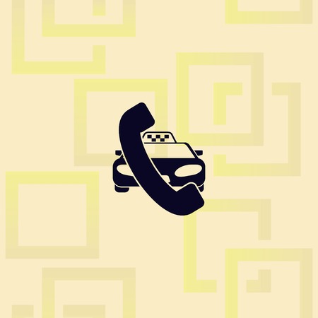Taxi icon with phone and car silhouette, Vector illustration on pattern background.のイラスト素材