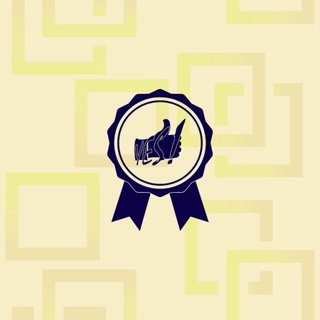 Ribbon or award icon with text yes and thumbs up, Vector illustration on pattern background.のイラスト素材