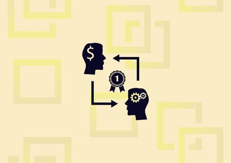 Businessman with gear and money connect to win icon, business strategy concept icon, vector illustration.のイラスト素材