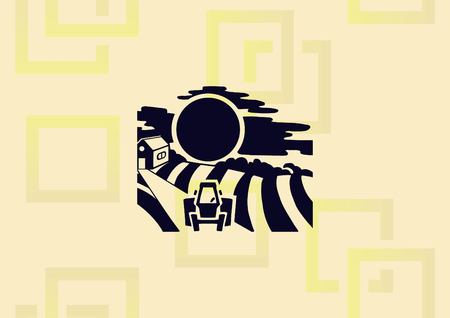 Retro landscapes Agriculture field icon vector illustration.のイラスト素材