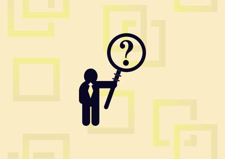 Man holding a sign with question mark icon vector illustration.のイラスト素材
