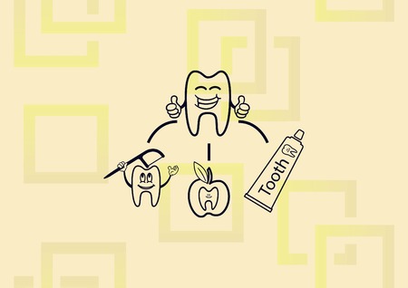 Dentistry, dental treatment icon. Apply toothpaste or brushing teeth illustration on light background.のイラスト素材