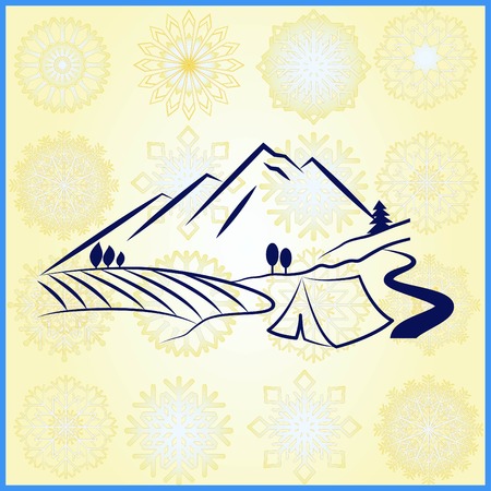 Mountain landscape. Camping icon.のイラスト素材