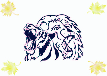Vector illustration of the evil head, ferocious, aggressive lion. Predatory, dangerous beast. Angry lion.のイラスト素材
