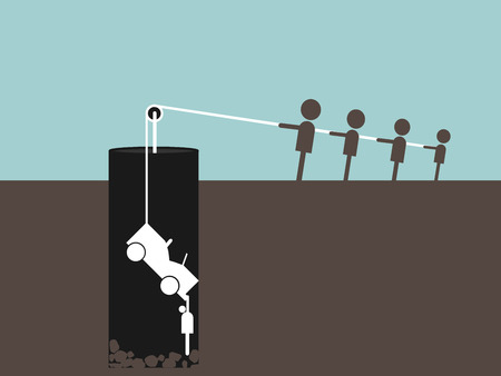 Illustration of a People Group Saving a Man That Fall In a Well in an Accident のイラスト素材