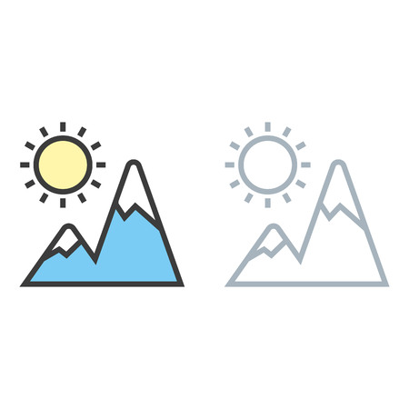 Mountains and sun. Travel vector icon on white isolated backgroundのイラスト素材