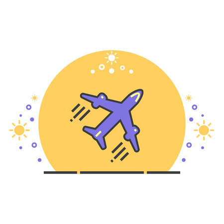 Colored airplane illustration. Summer vacation icon on isolated background.のイラスト素材