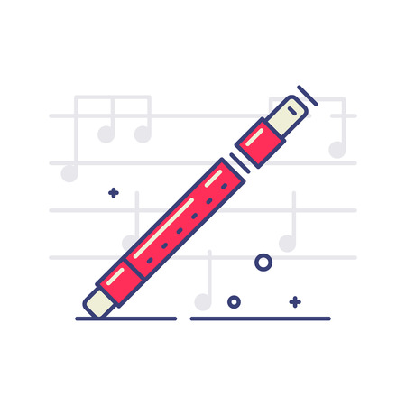 Flute vector icon on white background with notes. Musical instrument and equipment topic.のイラスト素材