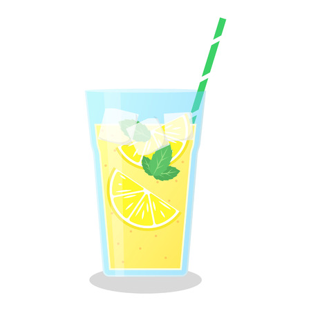 Lemon and mint smoothie vector icon. Take away glass with a straw with a smoothie.のイラスト素材