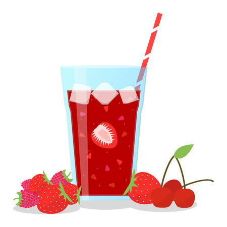 Strawberry and cherry mix smoothie in a glass jug.のイラスト素材