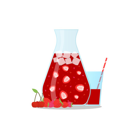Strawberry and cherry mix smoothie in a glass jug.のイラスト素材