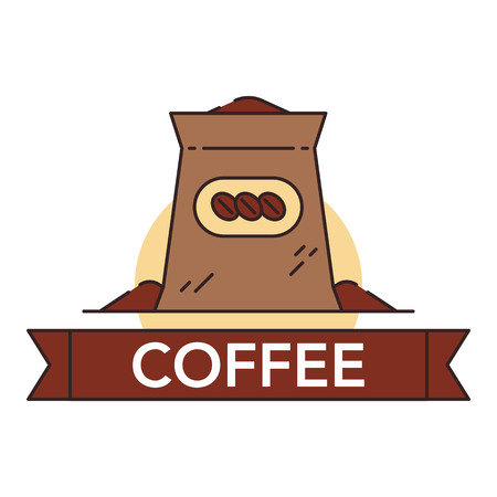 Illustration of a packet of coffee on a white background with letteringのイラスト素材