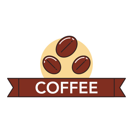 Ilustration of roasted cocoa berries on white background with lettering. Coffee production and consumption topic.のイラスト素材