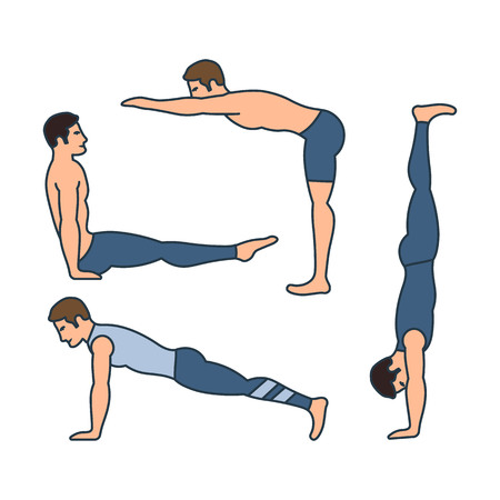 Vector illustrations set of gymnastic positions on white background. Gymnastics and healthy lifestyle topic.のイラスト素材