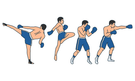 Vector illustrations set of mixed fighting positions on white background. Gymnastics and healthy lifestyle topic.のイラスト素材