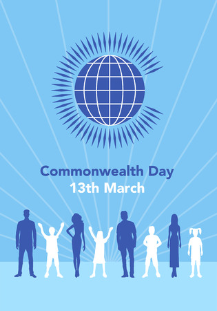 Vector illustration of the globe with people around it on white background with lettering. The illustration concerns the Commonwealth Day on March 13th.のイラスト素材