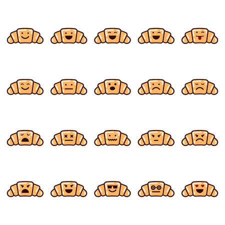 Vector icons set of emoji in the shape of croissants on white background.のイラスト素材