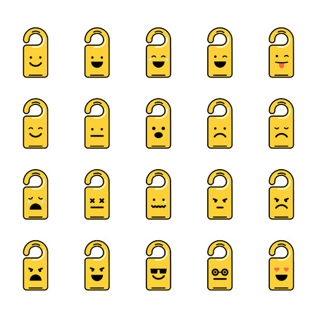 Vector icons set of emoji in the shape of hotel do not disturb signs on white background.のイラスト素材
