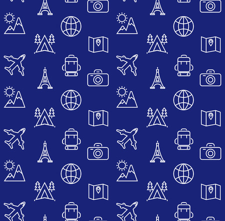 Holidays and travel vector icons set. Summer baackground texture.のイラスト素材