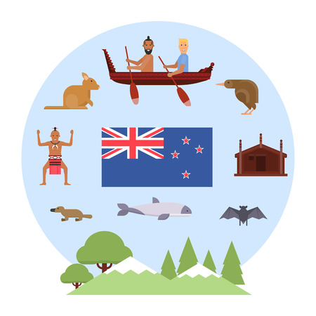 Illustration of New Zealand symbols. New Zealand Waitangi day on the 6th of February.のイラスト素材