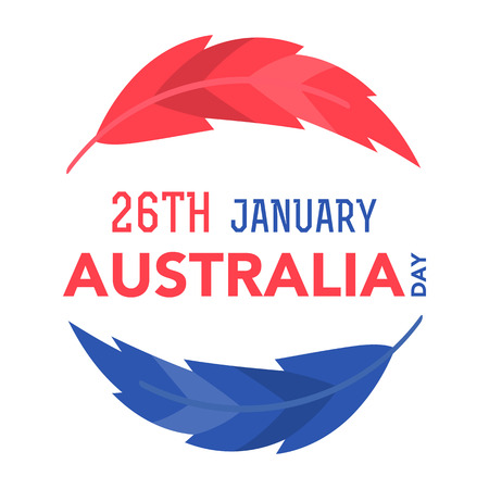 Illustration of the Australian flag colors, feathers with lettering that concerns to the Australia Day on January 26th.のイラスト素材