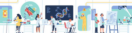 Biologists or chemists laboratory. Technological research center with genetics at work. Scientists...