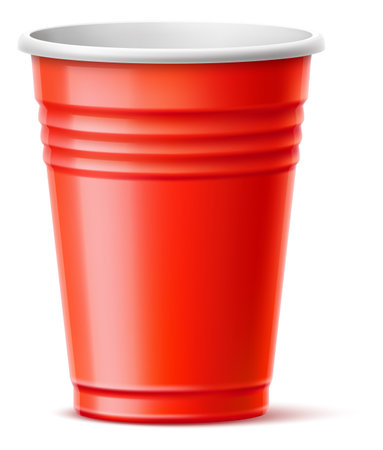 Red plastic cup mockup. Disposable container for takeaway drinkのイラスト素材