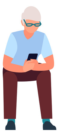 Old man using smarthone. Senior person with gadgetのイラスト素材