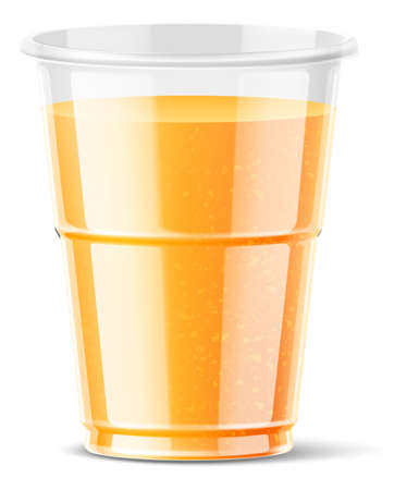 Plastic cup with orange juice in realistic styleのイラスト素材