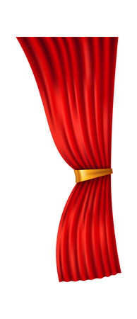 Side drape for theater stage. Red velvet curtain in realistic styleのイラスト素材
