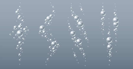 Fizzy drink bubbles. Realistic underwater transparent balls jets. Soda, champagne air balloons, sparkling water with oxygen, carbonation process. Pure aerated liquid, vector isolated setのイラスト素材