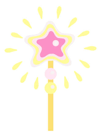 Magic wand. Cute fairy stick with shiny star in cartoon styleのイラスト素材