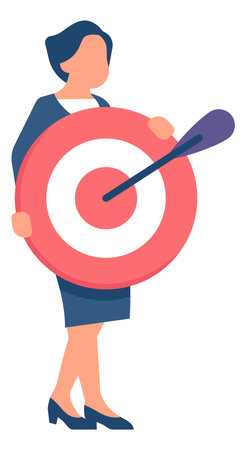 Woman holding red target with arrow. Goal achievement conceptのイラスト素材