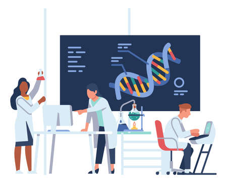 Scientists studying dna. People researching in laboratory. Biological experimentのイラスト素材