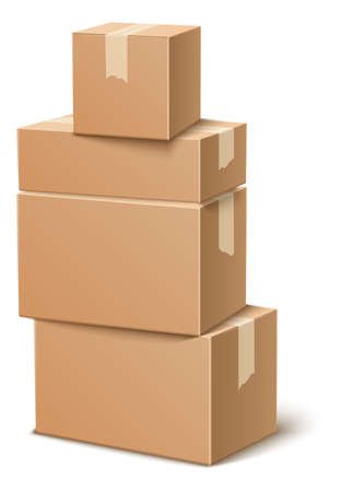Cargo package stack. Sealed cardboard boxes in realistic styleのイラスト素材