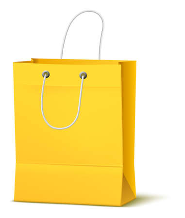 Yellow shopping bag mockup. Realistic purchase package templateのイラスト素材