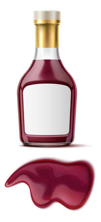 Glass bottle with bbq sauce splash mockup. Package template with blank labelのイラスト素材