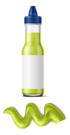 Wasabi bottle mockup with sauce spill. Container realistic templateのイラスト素材