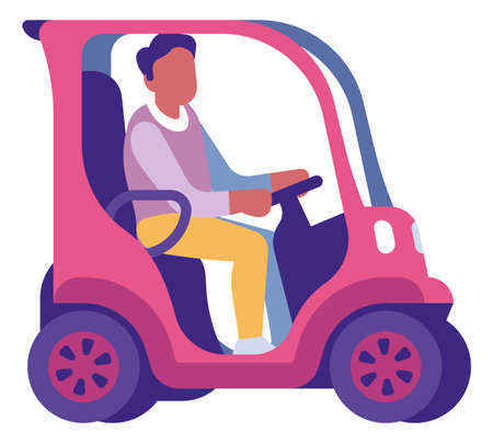 Man driving golf car. Small electric autoのイラスト素材