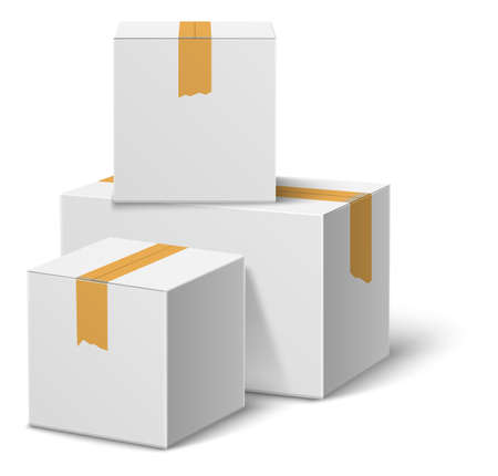 Cardboard box stack. White blank realistic mockupのイラスト素材