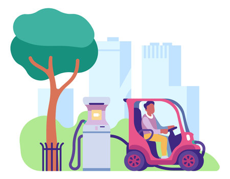 Electric car charging station. Eco city transportのイラスト素材