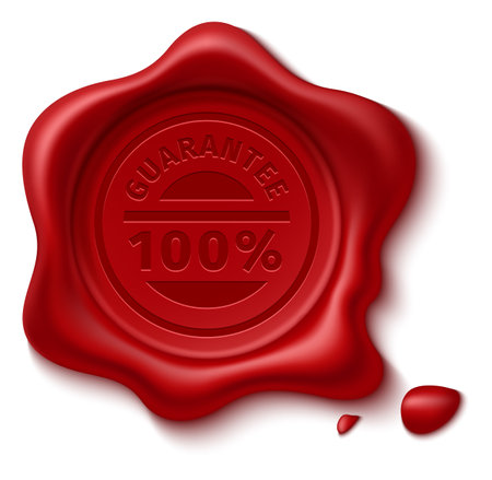 Guarantee badge. Red seal wax stamp in realistic styleのイラスト素材