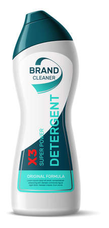 Detergent package design. Product mockup with label template. Realistic plastic bottle containerのイラスト素材