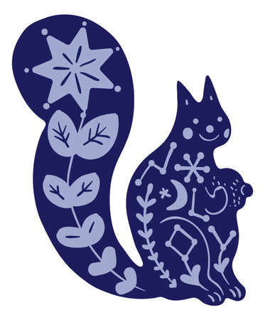Squirrel spirit. Night dream animal with mystic ornamentのイラスト素材