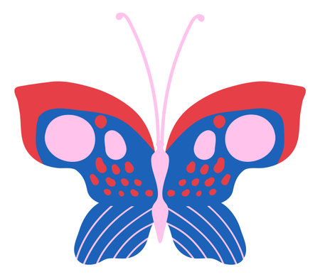 Butterfly in kid print style. Hand drawn patterned insectのイラスト素材