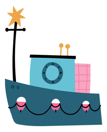 Cute childish boat. Decorative river ship. Travel symbolのイラスト素材