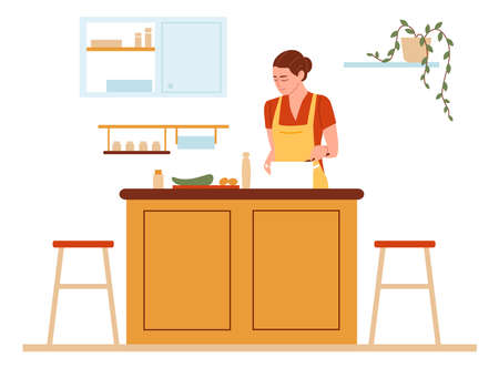 Woman cooking soup. Family recipe homemade foodのイラスト素材