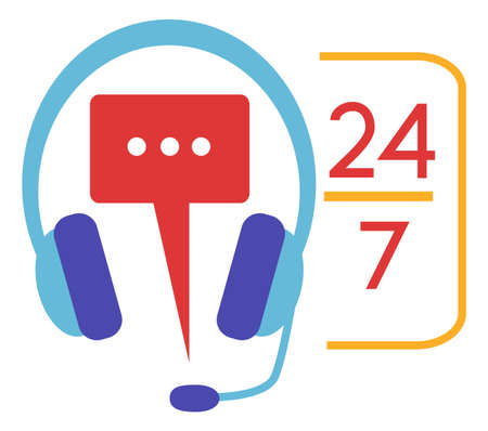 Headset with chat message sign. 24 hours hotline. Customer service icon